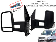 2006 2007 2008 2009 2010 2011 2012 2013 2014 2015 2016 2017 2018 Dodge Mercedes-Benz Freightliner Sprinter 2500 3500 Van Left Front Door Side Rear View Mirror Heated Signal Power Adjustment Manual Fold Long Arm Driver