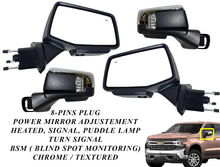 Load image into Gallery viewer, 2019 2020 2021 2022 2023 2024 Chevrolet Silverado Front Door Power Side Rear View Mirror Heated Turn Signal Puddle Lamp Power Mirror Adjustment With BSM ( Blind Spot Monitoring ) Chrome Textured Left Driver &amp; Right Passenger Set