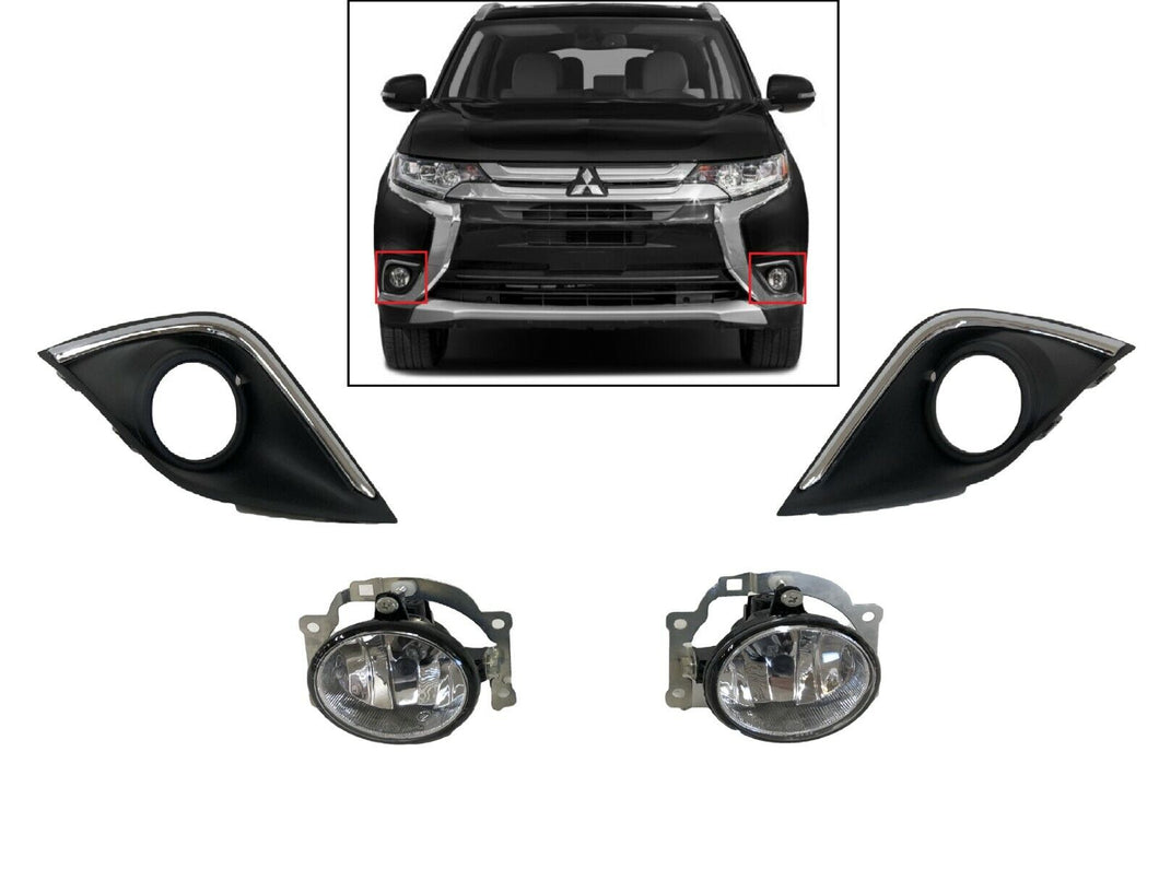 2016 2017 2018 2019 2020 Mitsubishi Outlander Bumper Fog Light with Bezel Cover Left Right Set Pair - Texas-e-parts